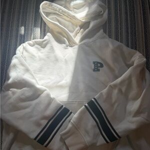 PINK Victoria's Secret White Hooded Sweatshirt with Green Stripes
